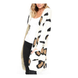 Ivory Leopard Print Open Front Fuzzy Cardigan with Pockets