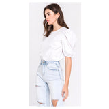 White OR Cobalt Blue Poplin Puff Sleeve Top with Keyhole Back