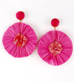 Magenta OR Ivory Circular Fan Dangle Earrings with Center Stone