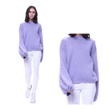 Lilac Pleated Balloon Sleeve Sweater with Adjustable Drawstring Sleeves