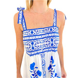 Cotton Block Print Tie Shoulder Dorey Dress w/ Front Pockets