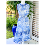 Blue & White Chinois Ruffle Dress