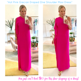Hot Pink Grecian Draped One Shoulder Maxi Dress