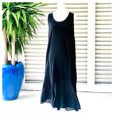 Black Knit Sleeveless Maxi Dress with Contrasting Ruffle Hem Fabric