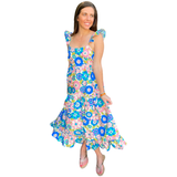 Vintage Floral Flutter Sleeve Open Back Caroline Dress