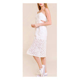 White Eyelet Button Down Midi Dress with Side Cutouts & Bow Back