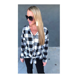 Black & White Buffalo Check Tie Waist Top