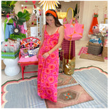 Fuchsia & Orange Pleat Front Bitsy Dress