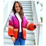 Hand Knitted Crochet Warm Rainbow Balloon Sleeve Haley Cardigan