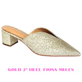 Gold 2” Heel Fiona Mules