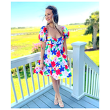 White Primary Floral Puff Sleeve Mallory Dress