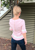 Baby Pink & White Pleated Bell Sleeve Top with Beautiful Exposed Gold Back Zipper