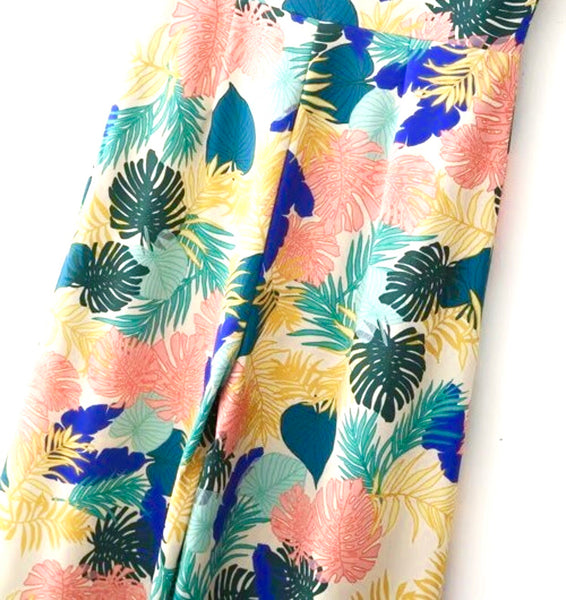 Tropical Leaf Palazzo Jumpsuit with Shoulder Ties - James Ascher