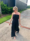 Pewter or Black Strapless Palazzo Jumpsuit with Ruffle Leg