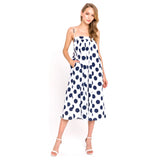 NAVY Blue & White Ikat Dot Midi Dress with BOW BACK & POCKETS