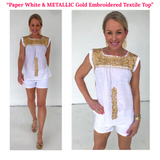 Paper White & METALLIC Gold Embroidered Textile Top