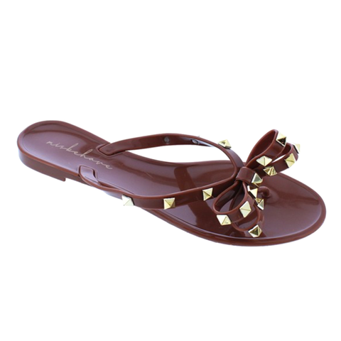 Brown Val Inspired Rockstud Bow Sandals