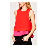 Red & Fuchsia Double Layer Circle Hem Swing Top with Open Slit & Button Back