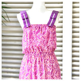 Pink & Lavender Ruffle Hem Midi Dress with Lavender Grosgrain & Metallic Silver Shoulder Straps