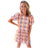 Ivory Allover SEQUIN Plaid Puff Sleeve Partying Patty Dress