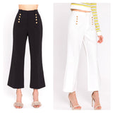 High Waisted Cropped Flare Pants with Sailor Shank Button Front AND Back