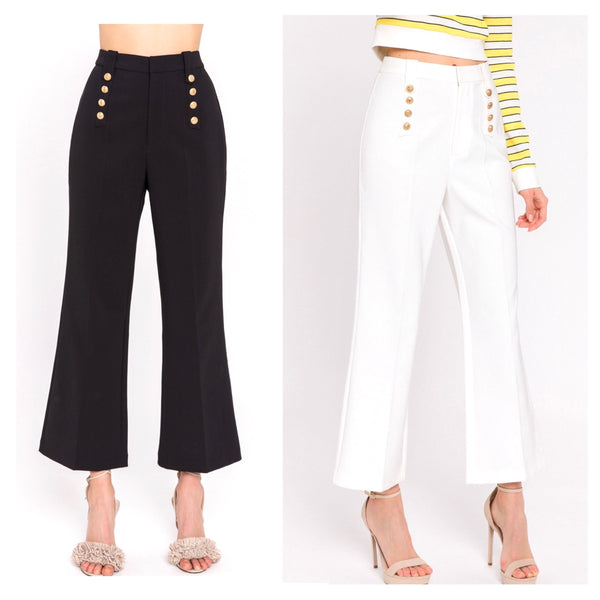 High Waisted Cropped Flare Pants with Sailor Shank Button Front AND ...