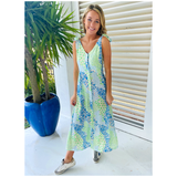 FRNCH Turquoise Green & Blue Tie Shoulder Adnise Dress