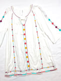 White Embroidered Tunic Dress with Tassel Tie