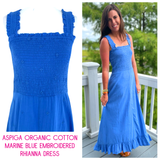 Aspiga Organic Cotton Marine Blue Embroidered Rhianna Dress