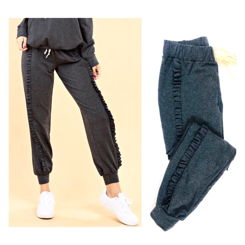 Charcoal French Terry Ruffle Joggers