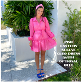 Pink Lantern Sleeve Cleo dress with Optional Belt