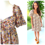 Floral Puff Sleeve Smocked Onia Dress with METALLIC GOIL FOIL Dots