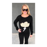 Black & Cream Knit Sweater with White SEQUIN Lightning Bolt