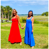 Blue OR Red Cotton Gauze Blakely Maxi Dress