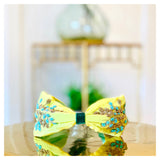 Yellow & Mint Embroidered Headband with Gold Beading & Mint Interior Contrast