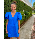 Blue or Black Cotton Puff Sleeve Cabo Dress with Optional Belt Sash