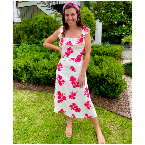 Orange & Fuchsia Floral Flutter Sleeve Milo Dress