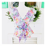Lilac Floral Ruffle Blouse with Tie Waist & V-Back