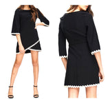 Black 3/4 Bell Sleeve Dress with Taupe RicRac Hem & Sleeve Trim