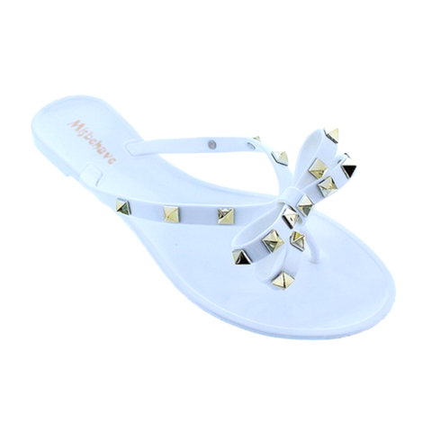 White Val Inspired Rockstud Bow Sandals