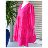 Pink Tiered Hem Balloon Sleeve Cotton Calista Dress