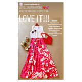 Red & White Floral Print Smocked Waist Tiered Ruffle Trim Hem Maxi Skirt