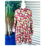 Blue Kelly Green Pink & Red Floral Button Front Flounce Dress