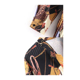 Black Ivory Pleated Hem Equestrian Print Long Sleeve Top