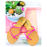 Neon Pink or Neon Yellow PU Leather Crisscross Sandals