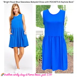 Bright Royal Blue Sleeveless Babydoll Dress with POCKETS & Keyhole Back