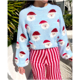 Blue Jolly Sweater with Fuzzy Santas