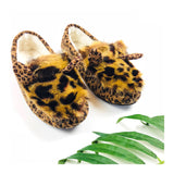 Leopard Faux Fur Slippers with Animal Ears & Faux Shearling Lining