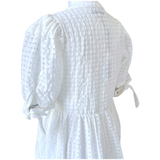 White Ribbon Sleeve Textured Olivia Dress