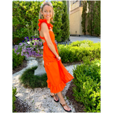 Tangerine Flutter Sleeve Kona Dress with Ruched Back